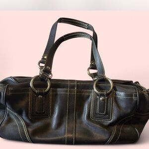 COACH leather Black Handbag with white Stitching